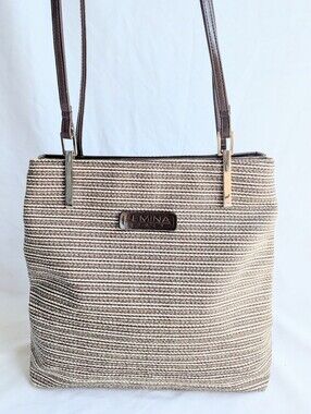 Femina Italy Woven Shoulder Bag Brown Beige Italian Style